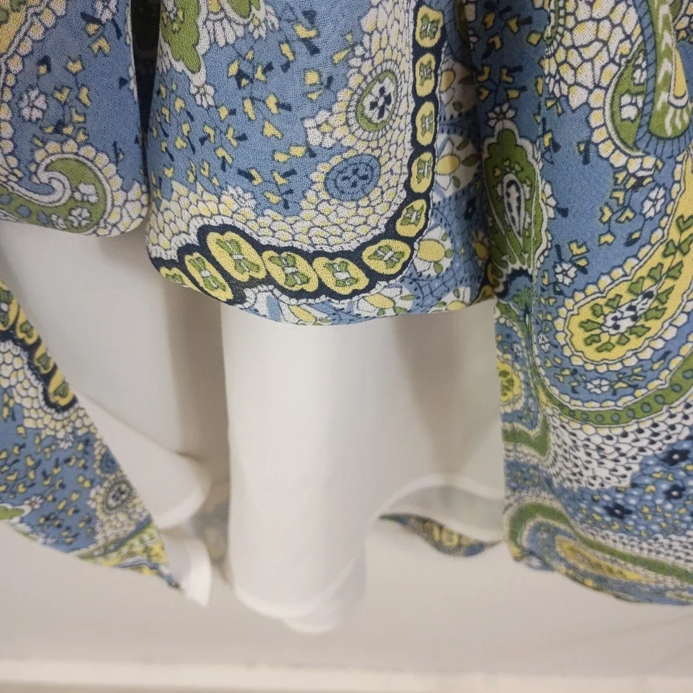 BCBG MAXAZRIA Women's Vintage Paisley Dress Size 8 Green Blue Sheer Y2K Chiffon